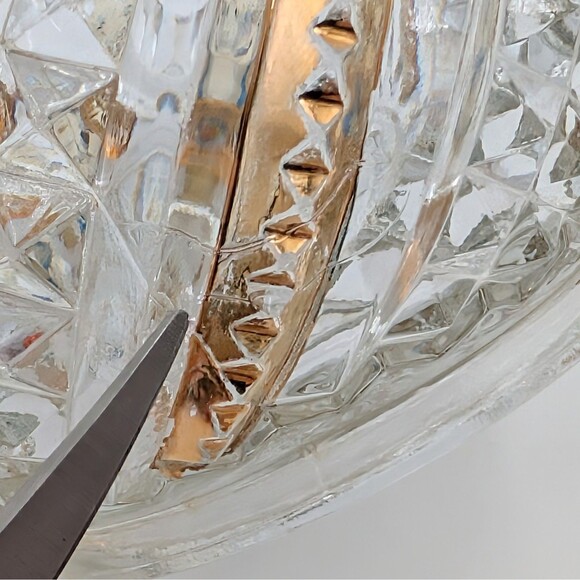 Vintage Brilliant Pressed Glass Creamer Gold Trim Diamond Star Pattern Scalloped - Picture 10 of 10